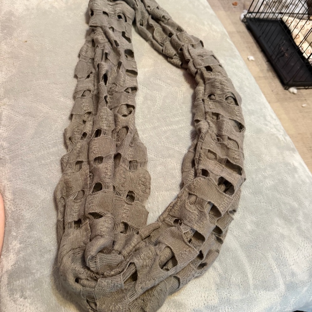 Infinity Scarf Taupe‎ Open Knit Distressed Cutout Loop Lightweight Boho Neutral